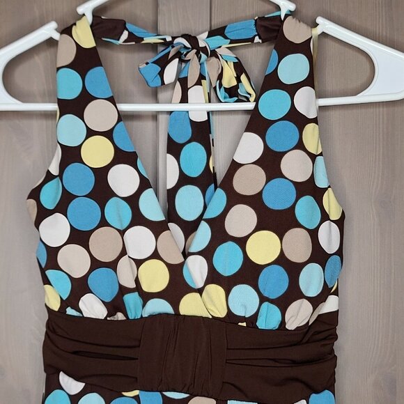 Speechless Dress Womens Medium Brown Colorful Polka Dot Mini Halter Open Back - Picture 8 of 11
